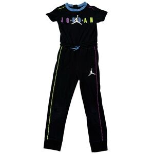 Jordan Kids' Black Tracksuit with Colorful Lettering